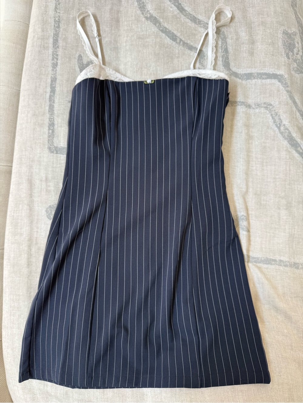 Edikted Size Small Navy Pinstripe Slip Dress with Lace Trim